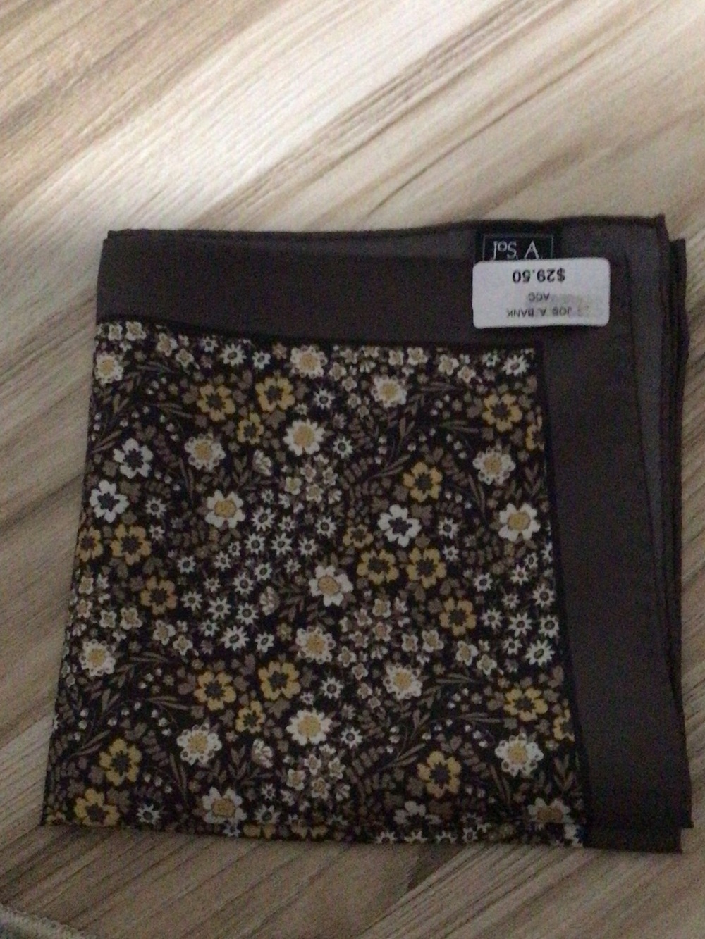 Jos. A. Bank Brown Pocket Square with Yellow Floral Print
